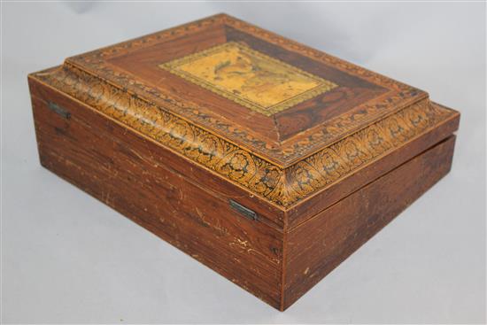 An early 19th century Tunbridgeware penwork writing slope, 12in.